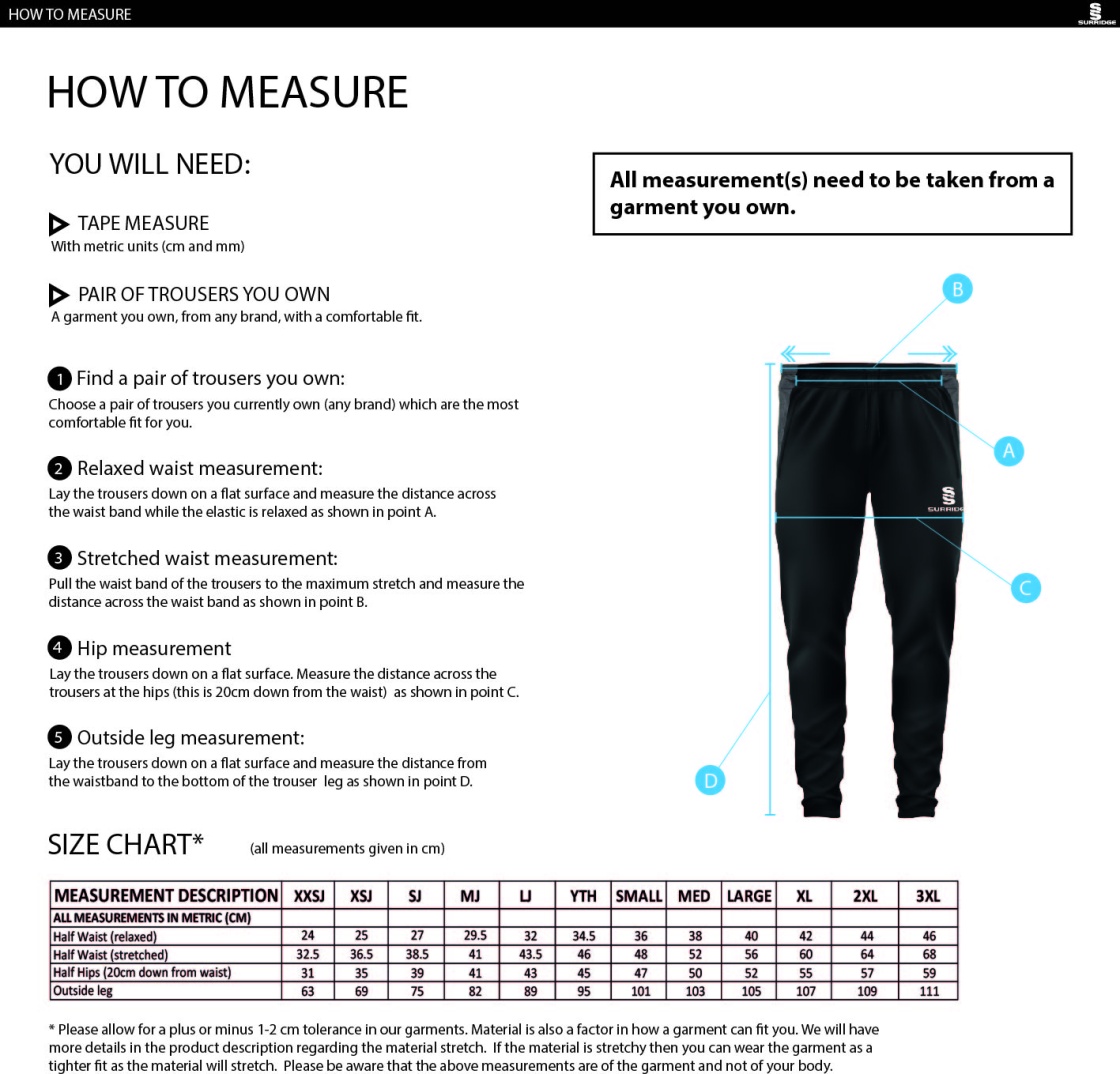 Clydach CC - Dual Tek Skinny Pants - Size Guide
