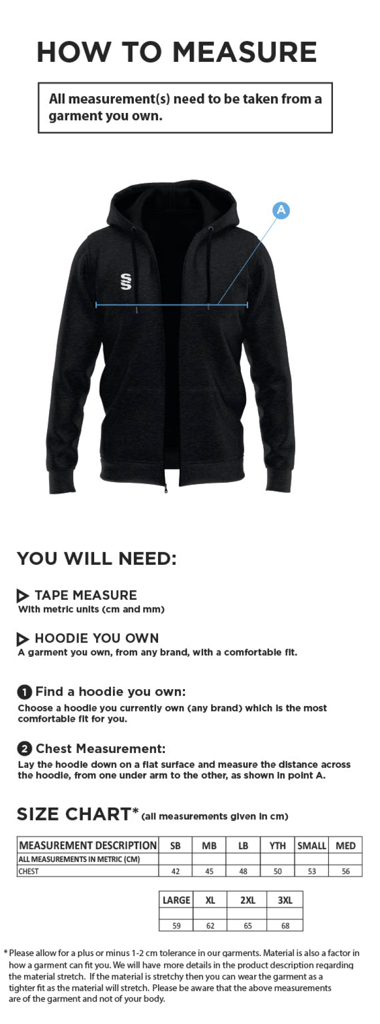 Clydach CC - Dual Hoody - Size Guide