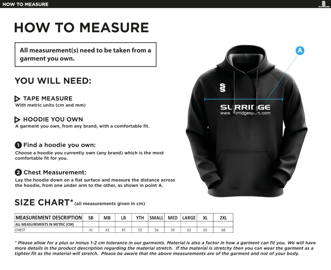 Clydach CC - Blade Hoody - Size Guide