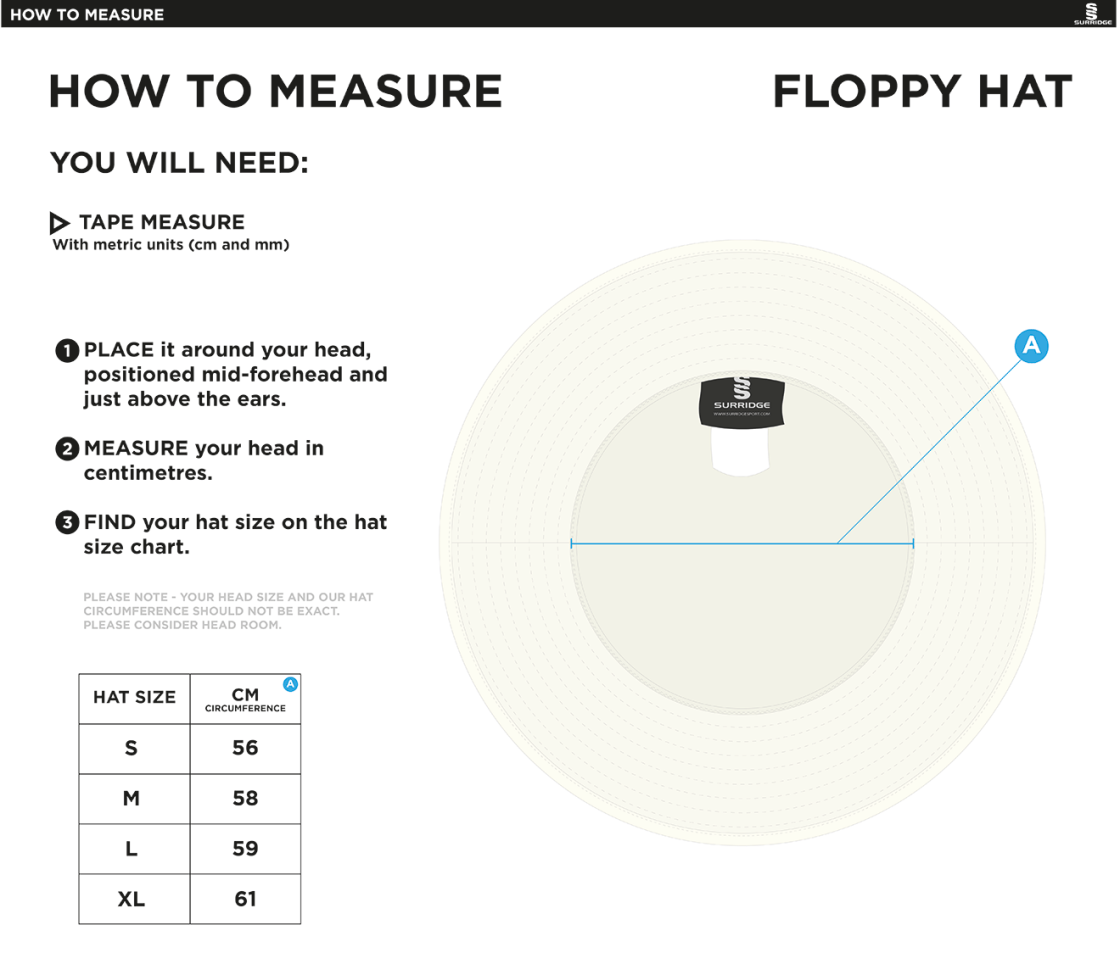 Clydach CC - Floppy Hat - Size Guide